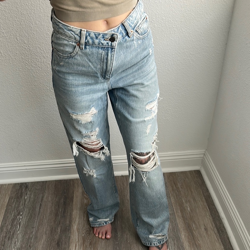 Garage Blue Straight Leg Jeans with Distressed Details